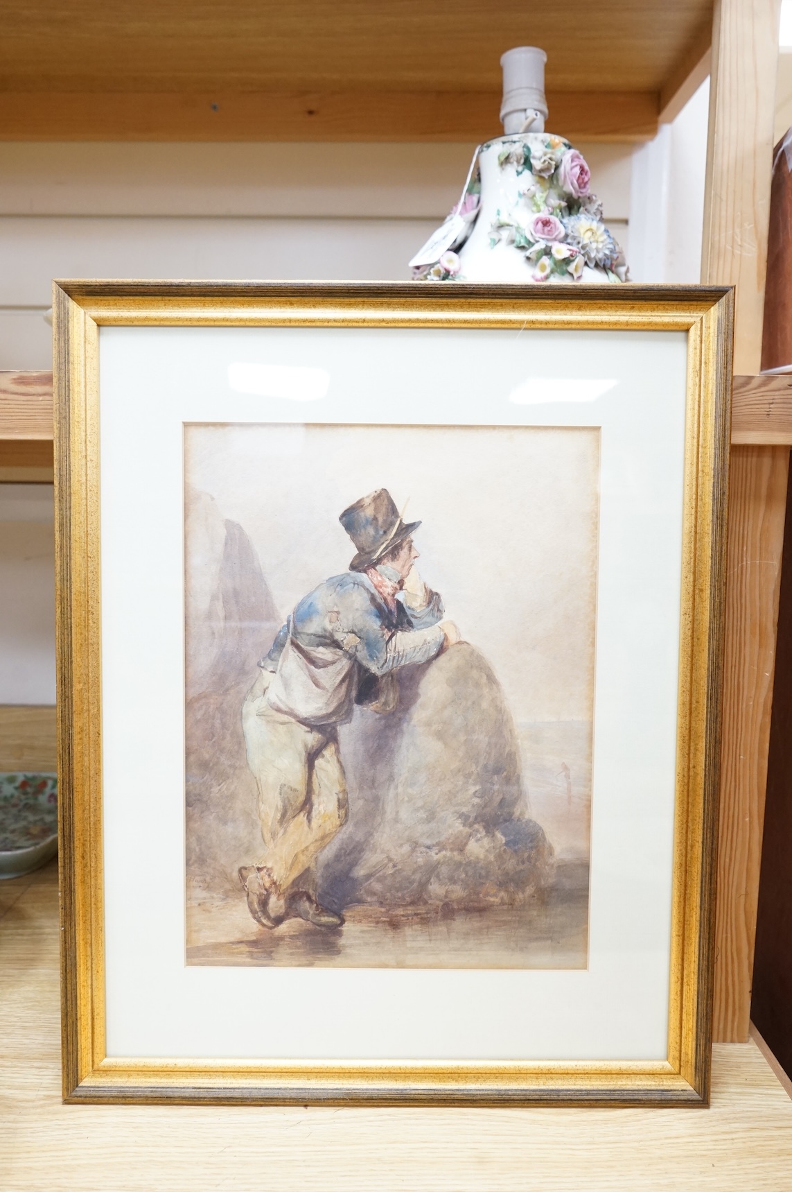 J. Handy, Study of a vagabond before the coast, signed, 36 x 26cm, watercolour